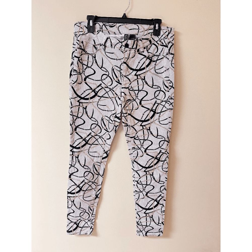 Bisou Bisou Womens Mid Rise Skinny Leg Jeans White Chain Print Sz 8